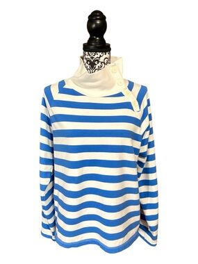 J. CREW Blue and White Striped Wide Button Collar Pullover